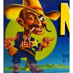 Marshall Western Sheriff Cowboy Sweet Potatoes Crate Label Vintage Original 40's